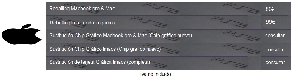 tarifas mac e imac reballing
